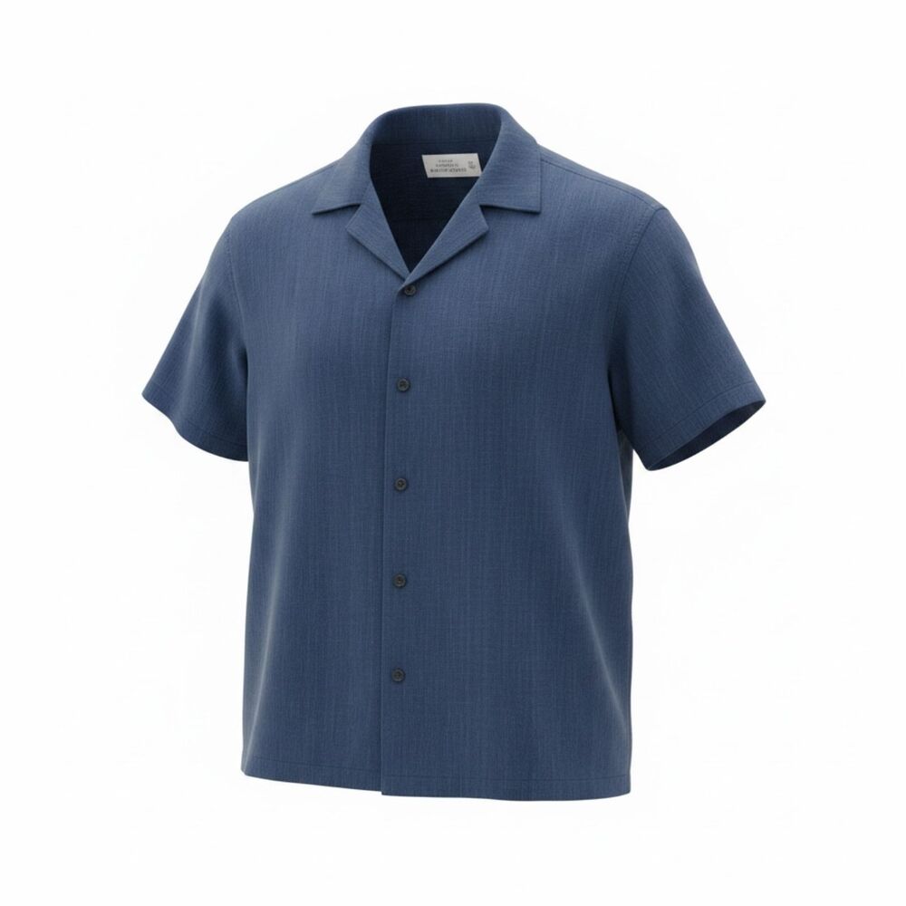Abercrombie & Fitch Men's XL Camp Collar Summer Linen Blend Shirt Navy Blue